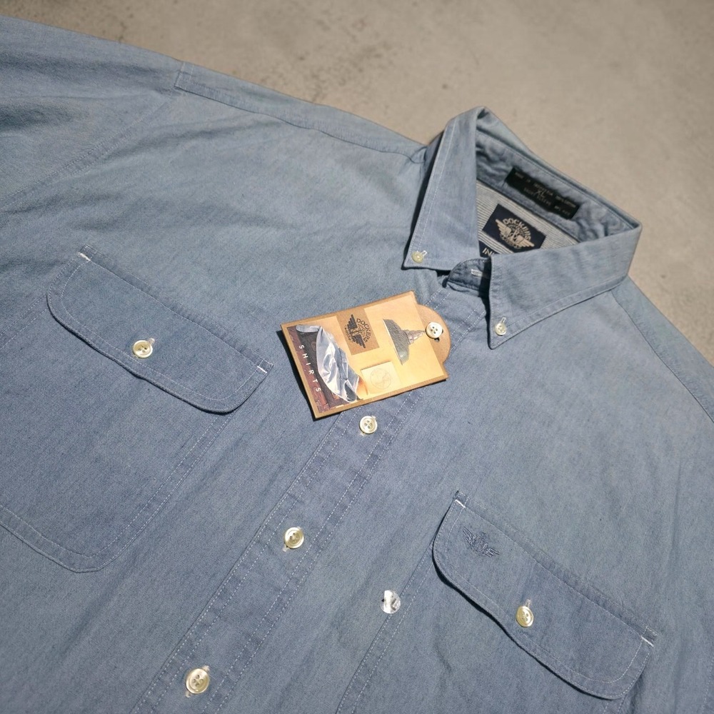 Vintage Dockers Shirt Mens XL Blue Jean Denim Chambray Button Up Casual Work NEW